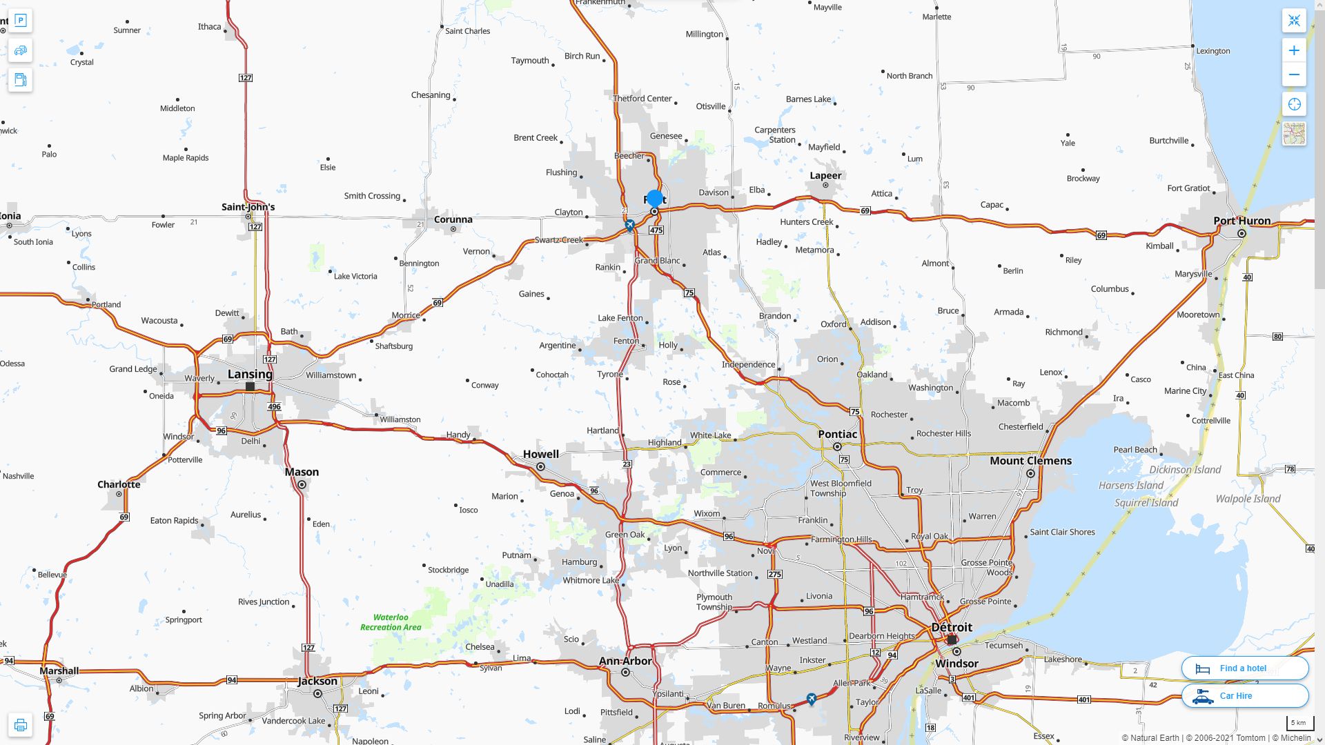Flint Michigan Highway and Road Map
